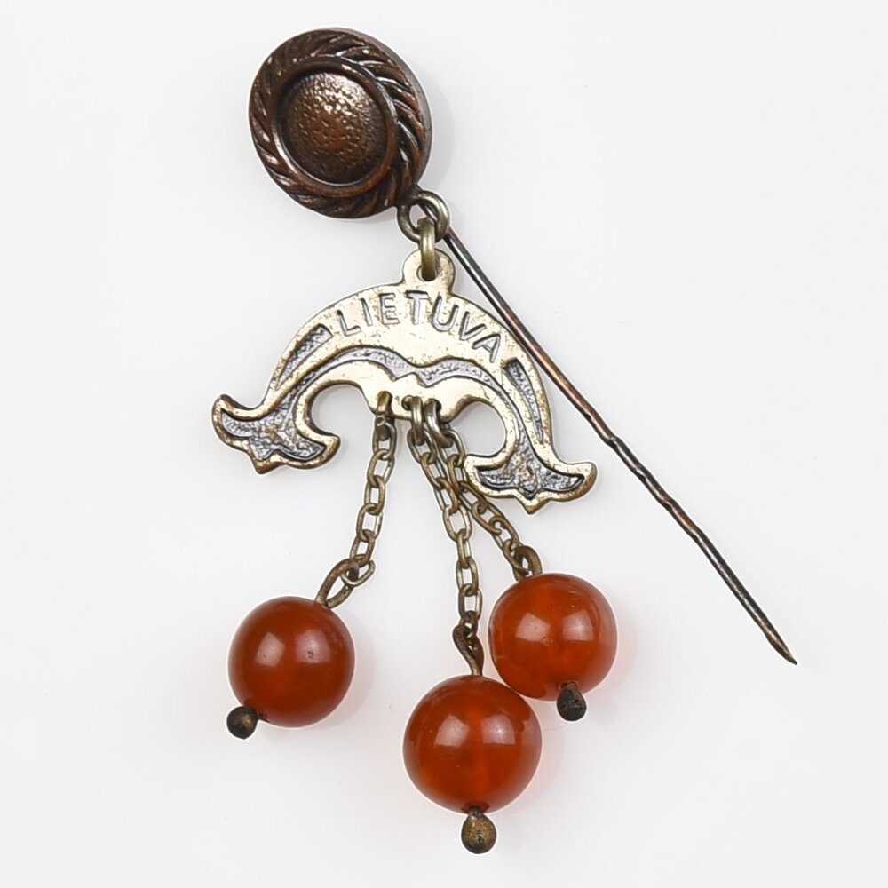 Genuine Baltic Dark Amber 'Lietuva' stick pin